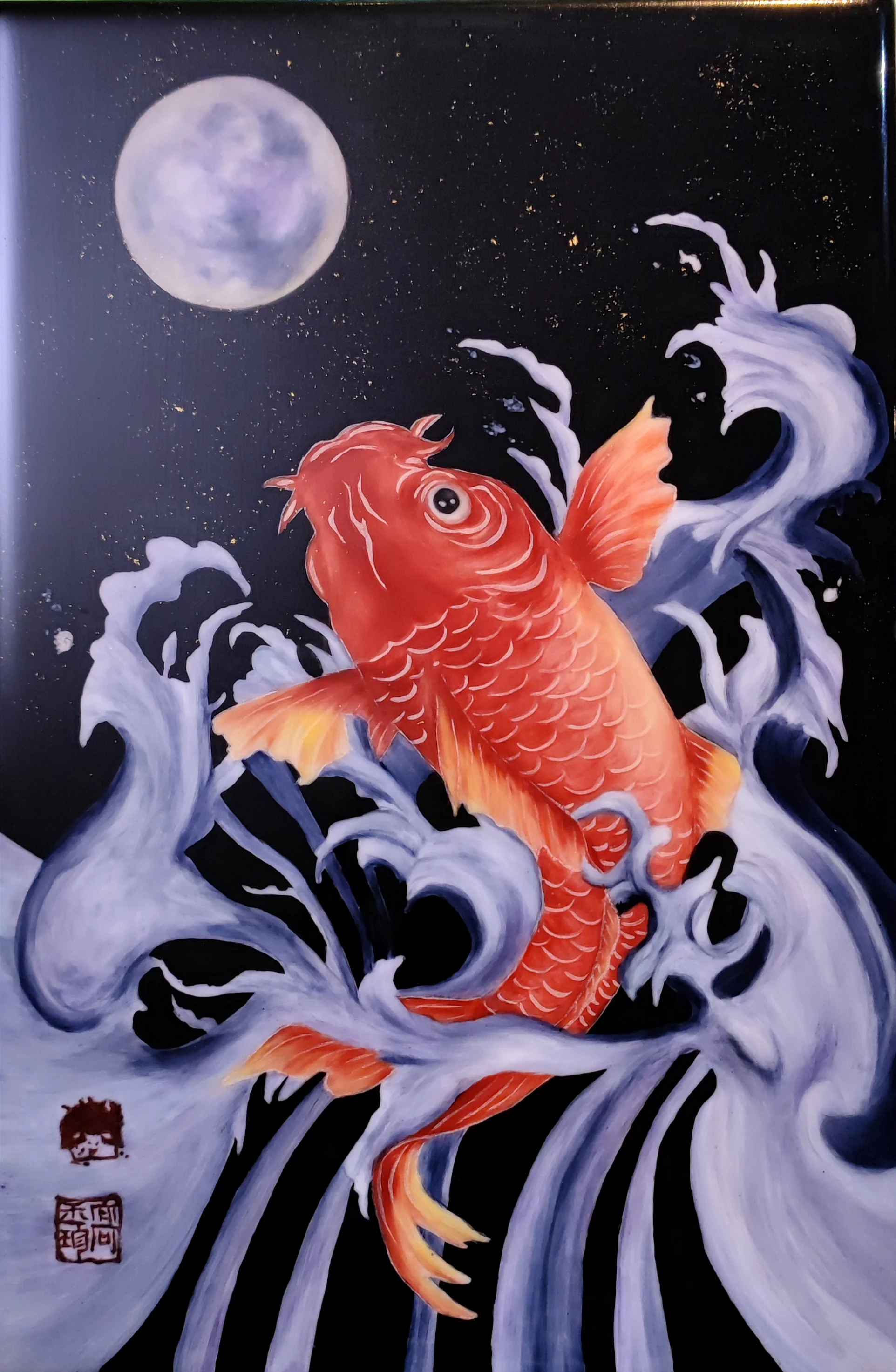 瓷畫 魚躍