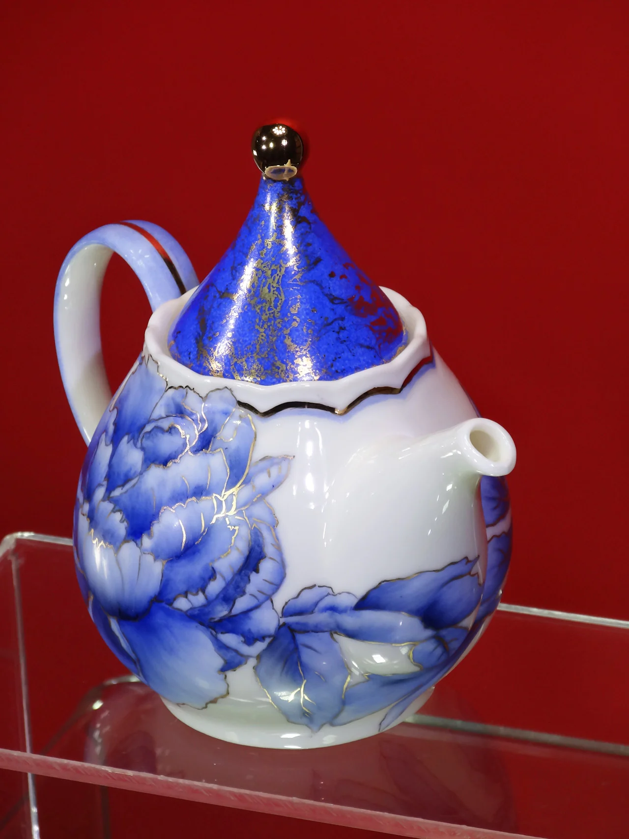 瓷畫 牡丹茶壺